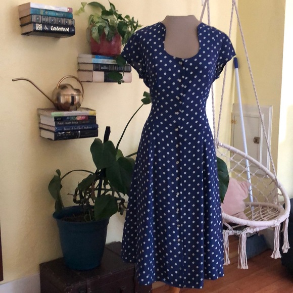 Blue silk J. Peterman dress - Picture 1 of 8